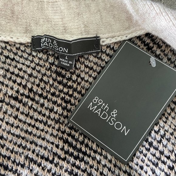 89th and Madison Women's Beige Window Pane Cardigan Sz Large Open Front Sweater - Picture 7 of 9